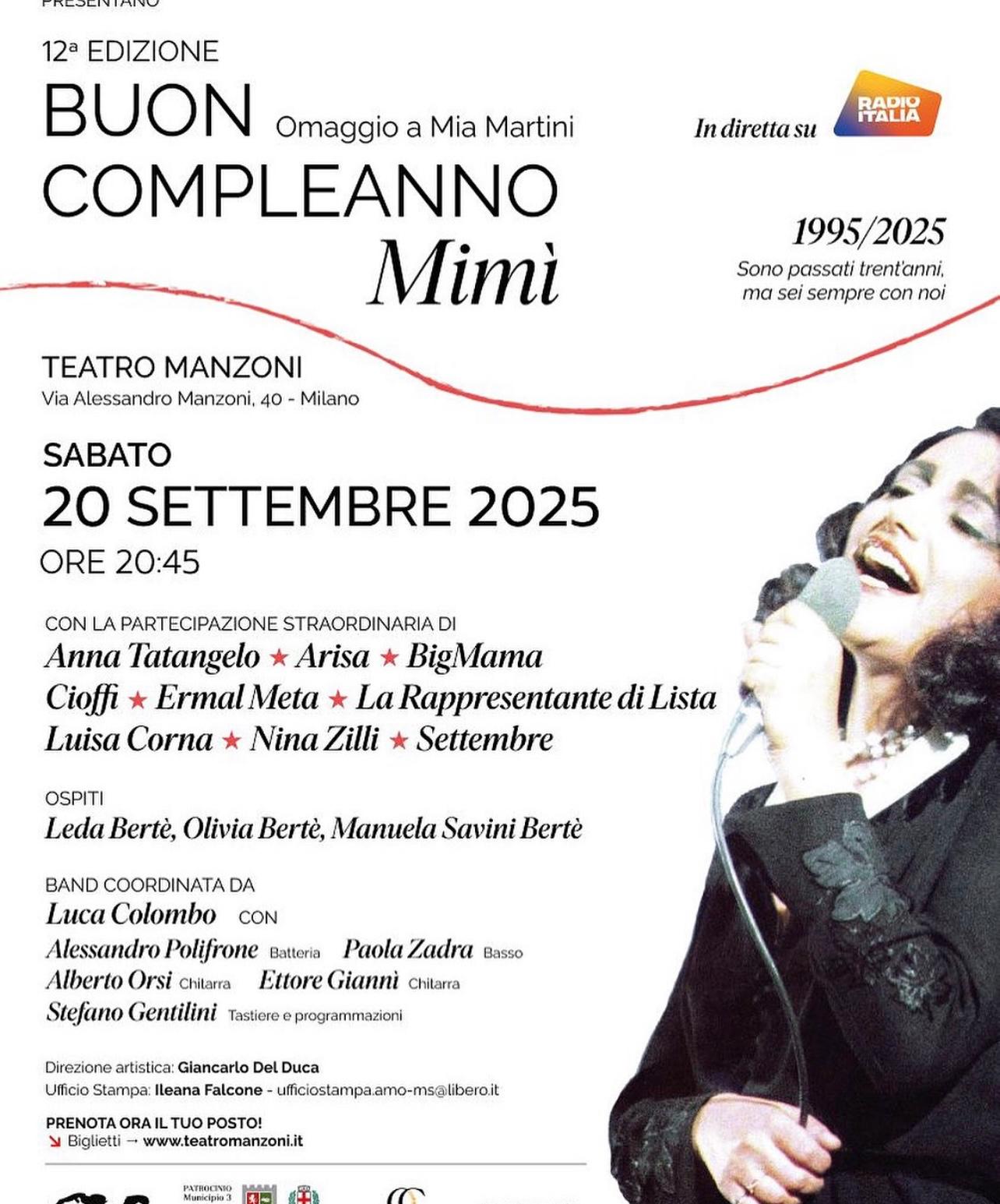 20 SETTEMBRE 2025 “BUON COMPLEANNO MIMI'” TEATRO MANZONI MILANO